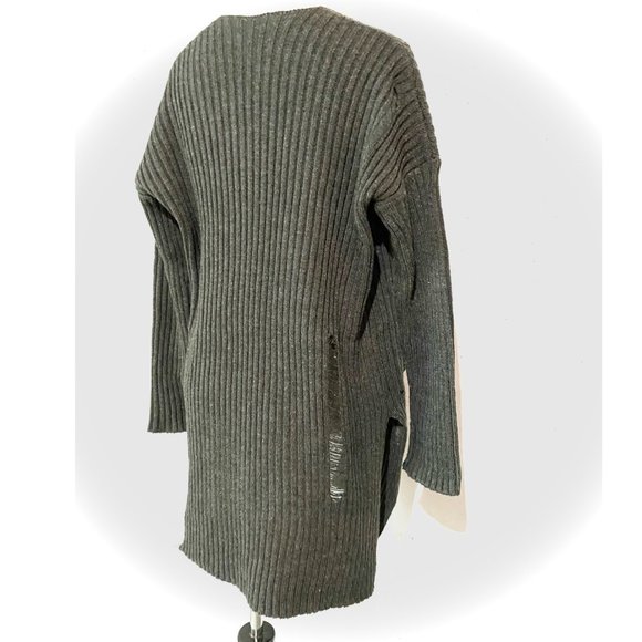 Sadie & Sage, EUC, Distressed Sweater, Open Front,  Charcoal Gray Cardigan, Med - Picture 13 of 14